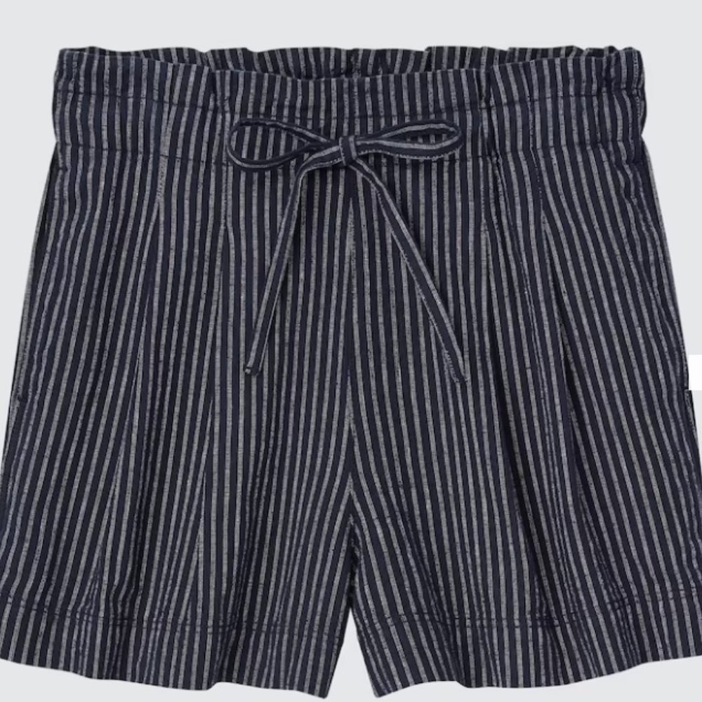 Uniqlo Linen-Cotton Striped Shorts in 68 Blue